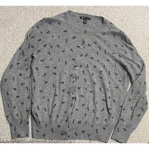 Mango MNG Casual Button Up Cardigan Sweater Horse Girl Womens Size Small Gray